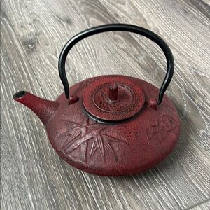 Red Cast Iron Teapot with Black Handle